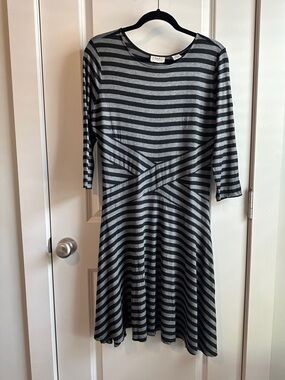 Striped Gray & Black Fit-and-Flare Dress - Women